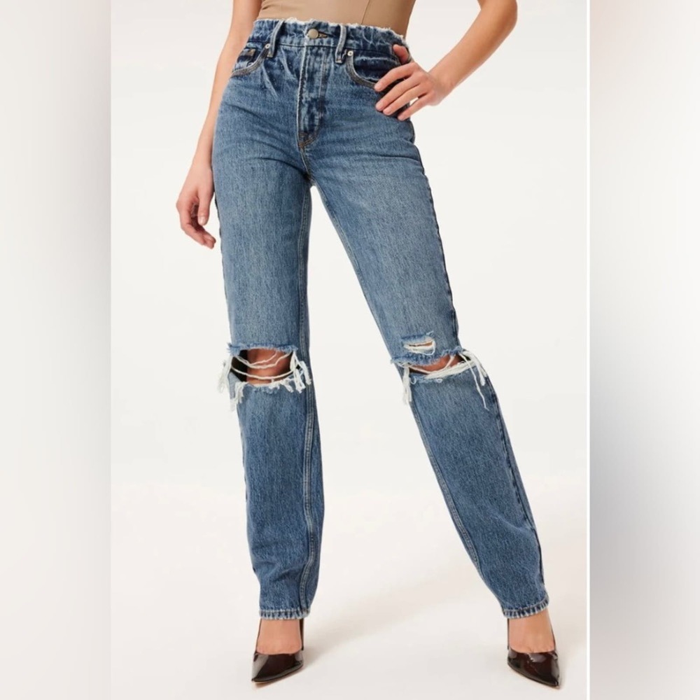 Good American good icon jeans size 0/25 distressed knees 0021